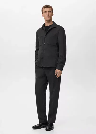 Mango Flannel Overshirt With Pockets In Black