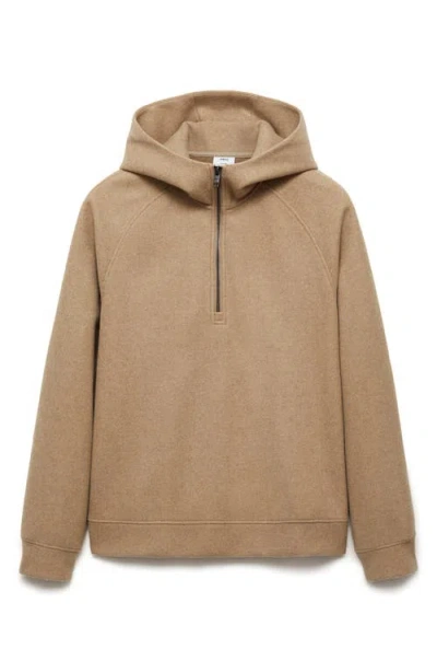 Mango Flannel Quarter Zip Hoodie In Beige