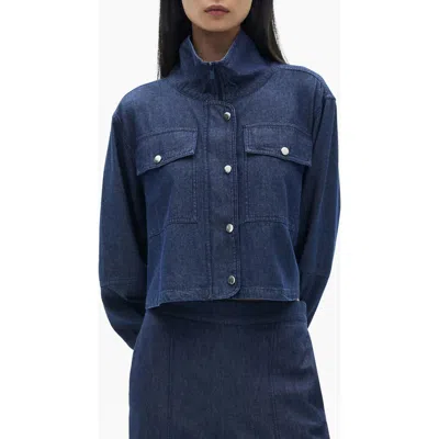 Mango Flap Pocket Denim Jacket In Medium Blue