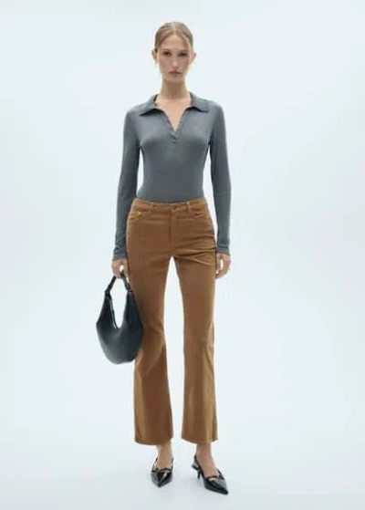 Mango Flare Crop Corduroy Trousers Medium Brown