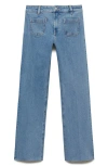Mango Flare Leg Crop Jeans With Patch Pockets In Blue
