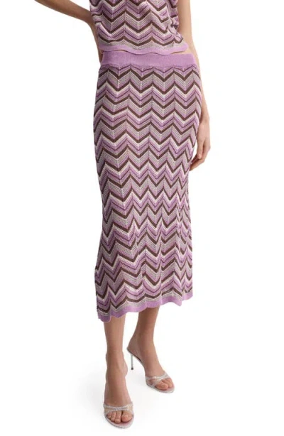 Mango Flare Open Stitch Midi Skirt In Purple