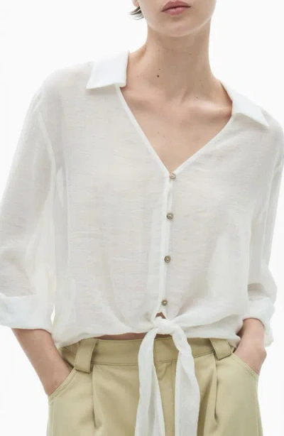 Mango Flare Sleeve Button-up Top In Off White