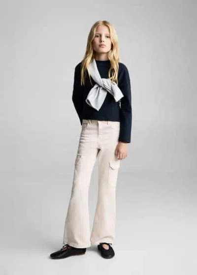 Mango Kids' Flared Cargo Jeans Sand