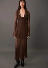 Mango Flared Chiffon Dress Brown In Marron