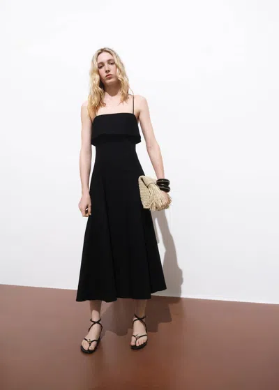 Mango Flared Dress With Ruffles Black