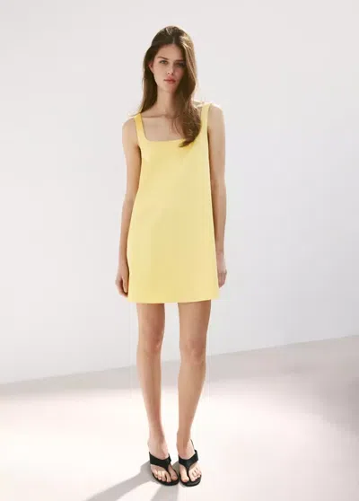 Mango Flared Cotton Dress In Pastel Yellow