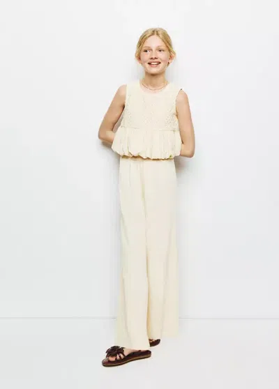 Mango Kids' Crochet Blouse With Balloon Hem In Ecru