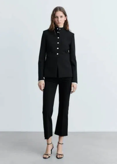 Mango Flared Cropped Jeans With Pockets Black Denim