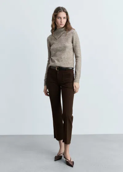 Mango Flared Cropped Jeans With Pockets Chocolate