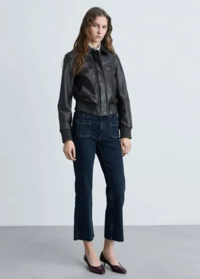 Mango Flared Cropped Jeans With Pockets Dark Blue