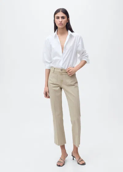 Mango Flared Cropped Jeans With Pockets Pastel Green