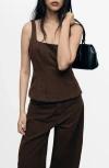Mango Flared Denim Top In Brown