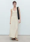 Mango Flared Dress In Combined Fabric Ecru