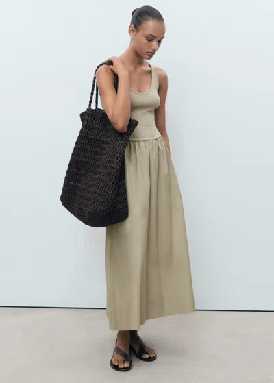 Mango Flared Dress In Combined Fabric Khaki