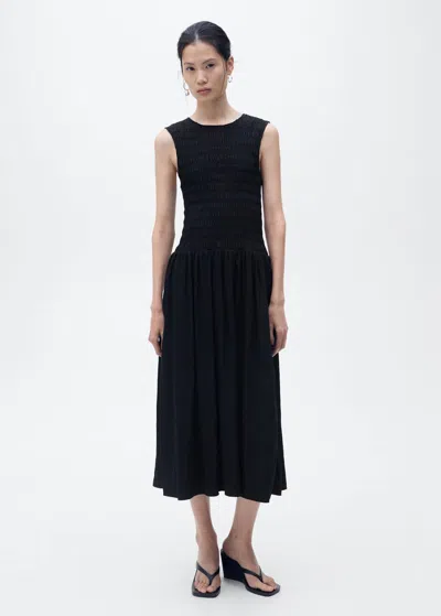 Mango Flared Dress With Gathered Body Black