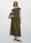 Mango Flared Dress With Ruffled Hem Khaki In Kaki
