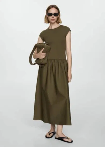 Mango Flared Dress With Ruffled Hem Khaki In Kaki