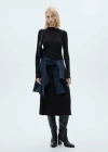 Mango Flared Knit Dress With Perkins Collar Dark Navy