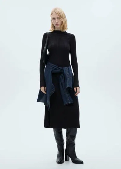 Mango Flared Knit Dress With Perkins Collar Dark Navy