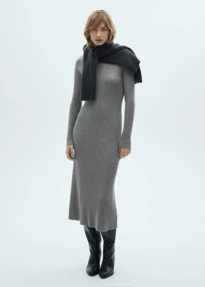 Mango Flared Knit Dress With Perkins Collar Medium Heather Grey