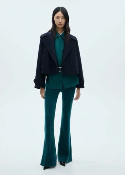 Mango Flared Knitted Trousers Petrol Blue