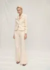 Mango Flared Linen-blend Suit Pants Ecru In Ecru