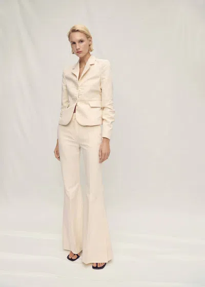 Mango Flared Linen-blend Suit Pants Ecru