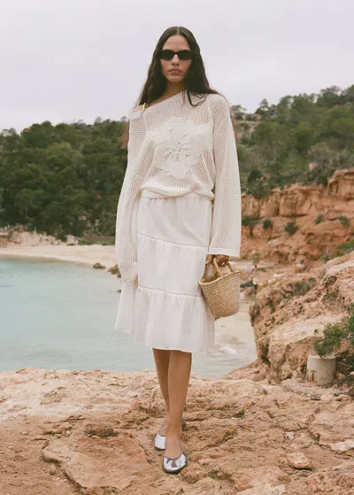 Mango Flared Midi Skirt White