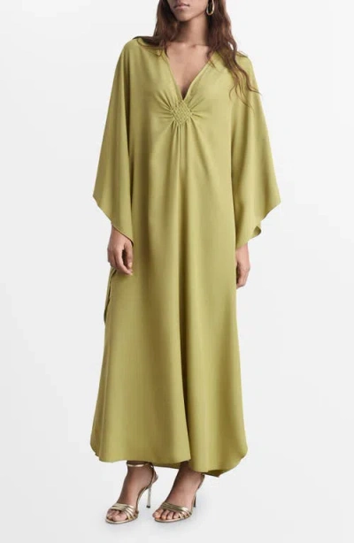 Mango Flared-sleeve Satin Dress Olive Green