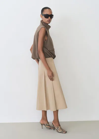 Mango Flared Skirt With Pleated Detail Medium Brown