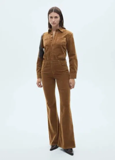Mango Flared Sleeves Jumpsuit Medium Brown