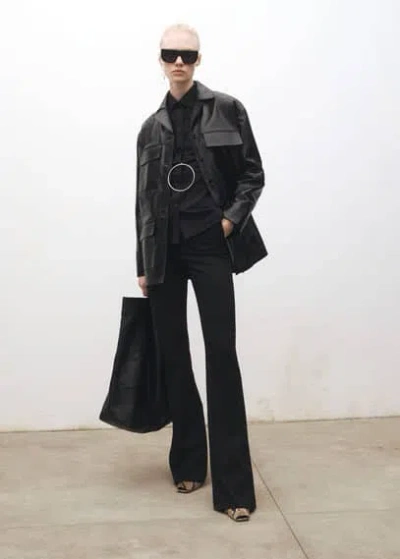 Mango Flared Suit Trousers With Openings Black
