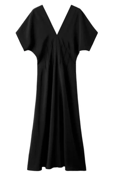 Mango Flared V-neck Dress In Black