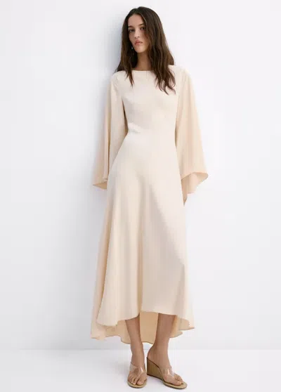 Mango Flared-sleeve Satin Dress In Pale Pink