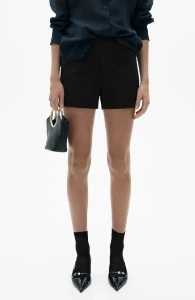Mango Flat Front High Waist Straight Shorts In Black