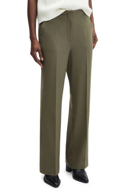 Mango Flat Front Straight Leg Pants In Green