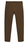 Mango Flat Front Tapered Crop Stretch Cotton Chinos In Brown