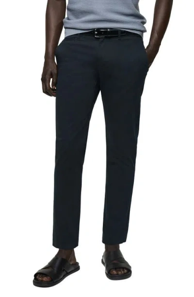 Mango Flat Front Tapered Crop Stretch Cotton Chinos In Black Denim