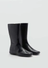 Mango Flat Leather Ankle Boots Black In Black