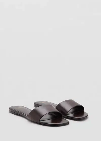 Mango Flat Leather Sandal In Chocolate