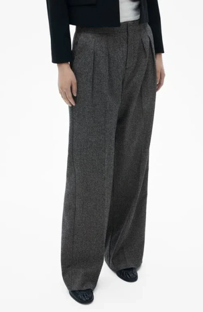 Mango Flecked Pleated Trousers In Dark Grey