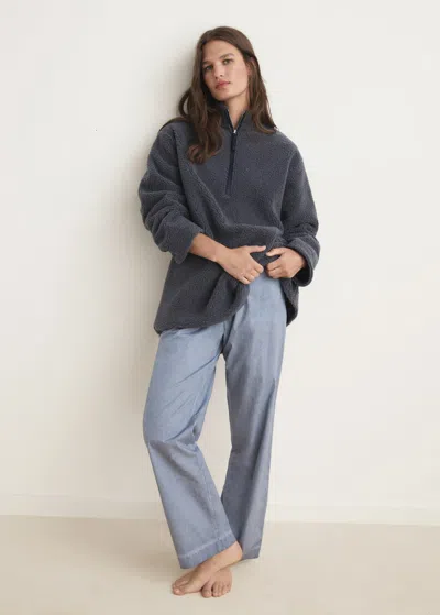 Mango Sweat-shirt Effet Moutonné Fermeture Éclair Bleu Encre - Femme - L -  In Gray