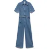 Mango Fleur Tie Waist Denim Jumpsuit In Medium Blue