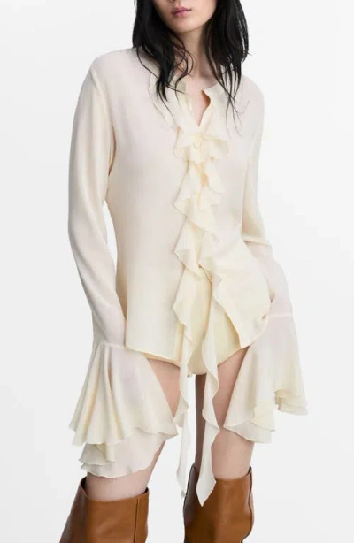 Mango Flint Ruffle Button-up Top In Écru