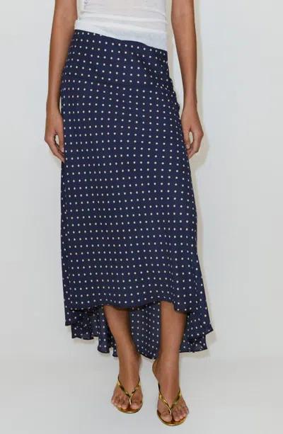 Mango Flippy Polka Dot High-low Skirt In Blue