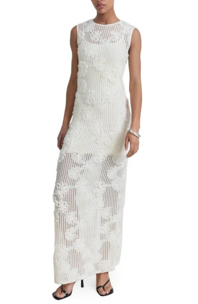 Mango Floral Appliqué Open Stitch Dress In White