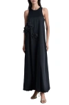 Mango Satin Maxi-flower Dress Black In Black