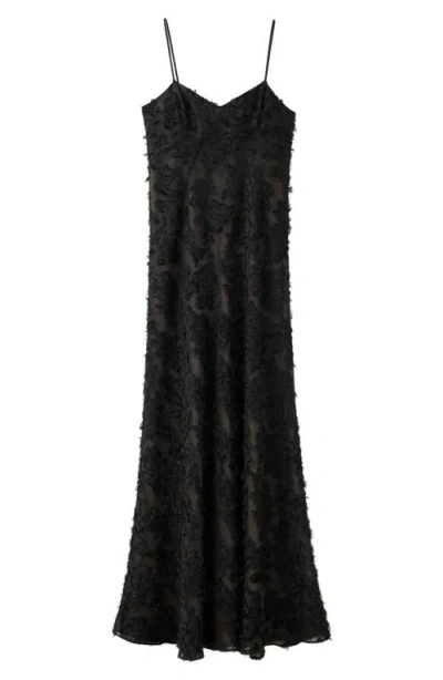 Mango Textured Strappy Maxi Dress In Black
