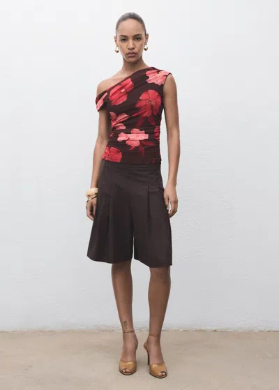 Mango Top Asymétrique À Fleurs Marron - Femme - M -  In Brown